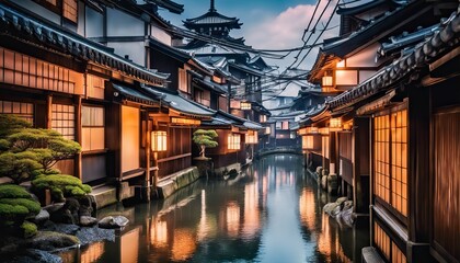 japan city scene, buildings in japan, japanese culture - obrazy, fototapety, plakaty