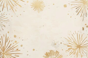 White paper patterned background with a golden fireworks background, in the style of hand-drawn elements, minimalist purity, festive atmosphere, light white, simple designs, limited shading.