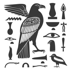 Silhouette collection of ancient egyptian hieroglyphs symbol logo black color only - obrazy, fototapety, plakaty