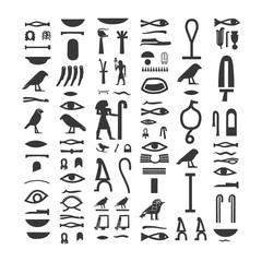 Silhouette collection of ancient egyptian hieroglyphs symbol logo black color only