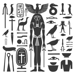 Silhouette collection of ancient egyptian hieroglyphs symbol logo black color only