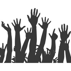 Silhouette hands raised at a music festival black color only