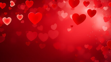 Abstract Valentine's Day background with red hearts and blurred bokeh lights