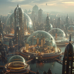 Future Cities in Glass Domes: Travel to Alien Colonies - obrazy, fototapety, plakaty