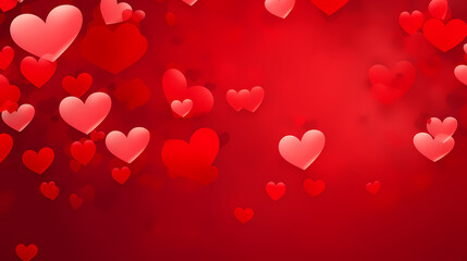 Abstract Valentine's Day background with red hearts and blurred bokeh lights