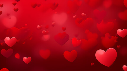 Abstract Valentine's Day background with red hearts and blurred bokeh lights