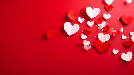 Abstract Valentine's Day background with red hearts and blurred bokeh lights