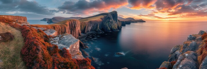 Sunset panorama and sea with rocks