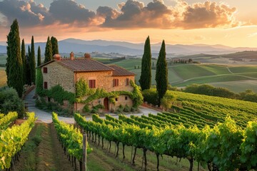 Vineyards and Rustic Farmhouse