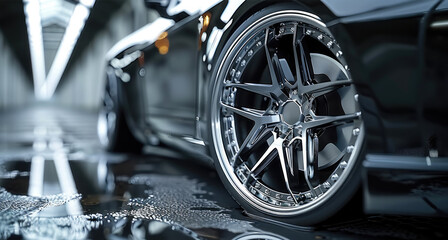 Car alloy wheels design. Generative AI.