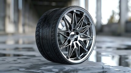 Car alloy wheels design. Generative AI.