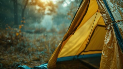 Close-up of a camping tent symbolizing travel through landscapes and connecting with nature