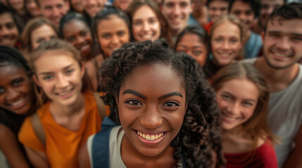 Fototapeta premium A high-angle shot capturing a large, diverse group of people smiling