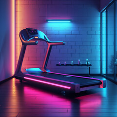Neon Treadmill in Hypermodern Gym Interior - obrazy, fototapety, plakaty