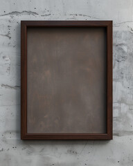 Elegant Brown Wooden Frame Mockup on Grey Wall