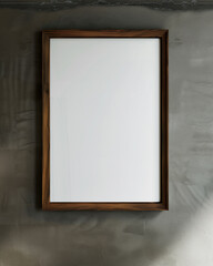 Elegant Brown Wooden Frame Mockup on Grey Wall