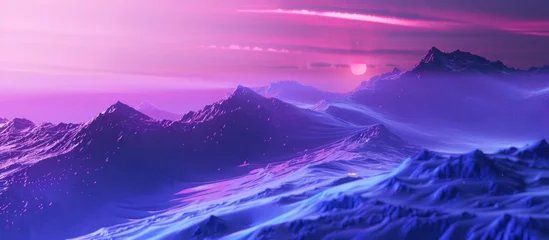 Schilderijen op glas landscape mountain and wave purple background © FINZZ