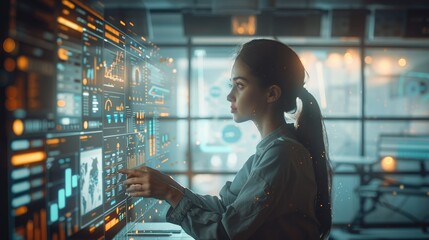 A creative workspace with a human and a holographic AI assistant collaborating. The AI displays charts and creative ideas, while the human is seen brainstorming and taking notes. Generative AI.