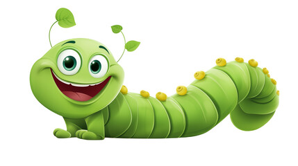 Fototapeta premium Friendly Green Cartoon Caterpillar with Yellow Spots, Kid-Friendly Illustration for Storybooks
