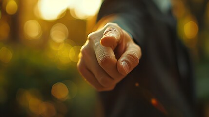 Close up of a young businessman, pointing with his finger.