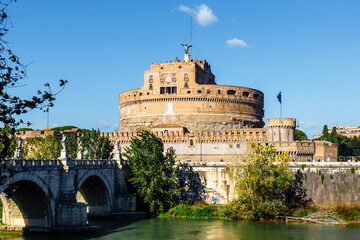 Castel Sant Angelo or Mausoleum of Hadrian in Rome Italy, built in ancient Rome, it is now the famous tourist attraction of Italy. - 745360921