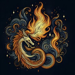 Doodle illustration of fire flames as graphic collage