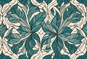 Mosaic of intertwining ornamental leaves, inspired by the delicate patterns of decorative ceramic tiles