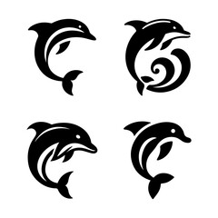 Naklejka premium collection with abstract emblem of dolphin and sea wave 