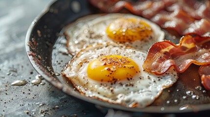 Eggs frying on kitchen stove morning breakfast concept wallpaper background