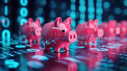 Digital Piggy Banks in digital and traditional forms Representing Online Savings and Financial Technology