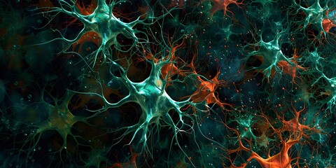 background simulating neural connections of brain,green-orange gamma,the concept of scientific research,the development of artificial intelligence, psychological research,innovative teaching methods
