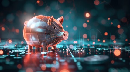 Digital Piggy Banks in digital and traditional forms Representing Online Savings and Financial Technology