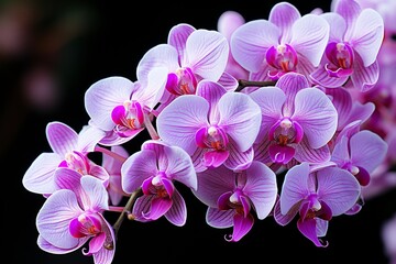 Close-up of Pink Orchid Flower with Intricate Petals in Full Bloom on Dark Background