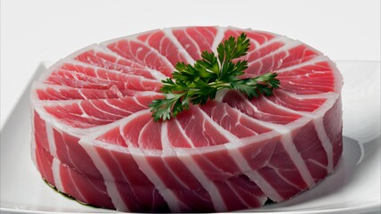 Raw meat, fillet on a plate. Meat tenderloin.