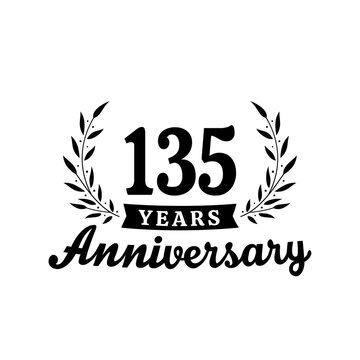 Celebrating 135 years anniversary logo design template. 135th anniversary celebrations logotype. Vector and illustrations.