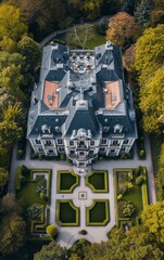 opulent mansion birds eye view