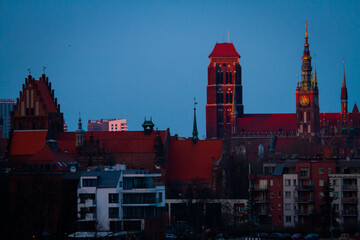 Panoramic view of the city of Gdansk at dusk, Poland