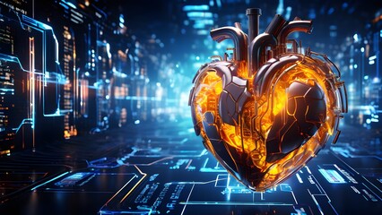 human heart in futuristic three dimensional render - 745367557