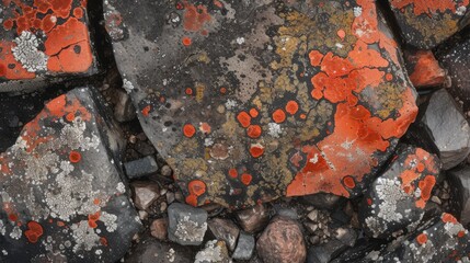 Red mold on rocks. Top view. AI generative.