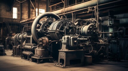 Vintage Industrial Machine Essence - A sepia-toned capture of classic engineering, showcasing the timeless beauty of industrial machinery.