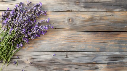 Lavender bouquet on wooden background banner