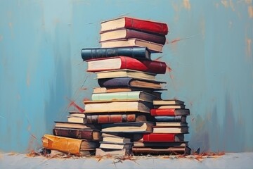 Fototapeta premium Book. stack of books. on blue and vintage background. education and reading