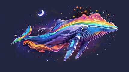 Rainbow whale illustration