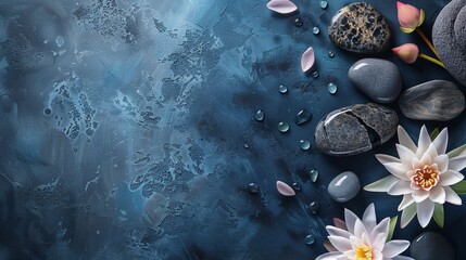 Obraz na płótnie Canvas Spa background setting with lotus and massage stones
