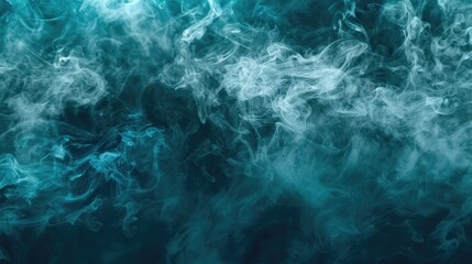 Horizontal stream of pale greenish-blue toxic smoke on a dark background. Background or wallpaper. AI generative.