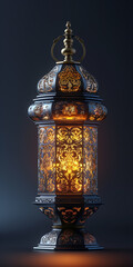 Ramadan lantern with golden Islamic inscriptions with a hollow background