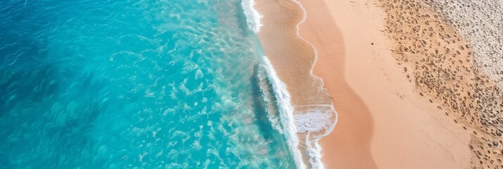 Aerial Shoreline Beauty - The stunning natural contrast of sand and sea along a gently curving shoreline.