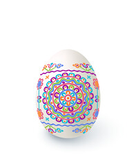 Floral motif painted Easter egg over white background, vector illustration