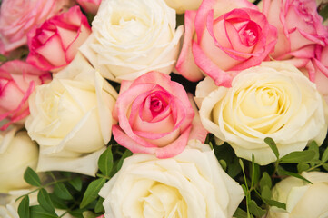 bouquet of white and pink roses