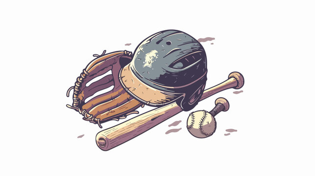 Baseball Glove and Helmet With Bat Vector Illustration